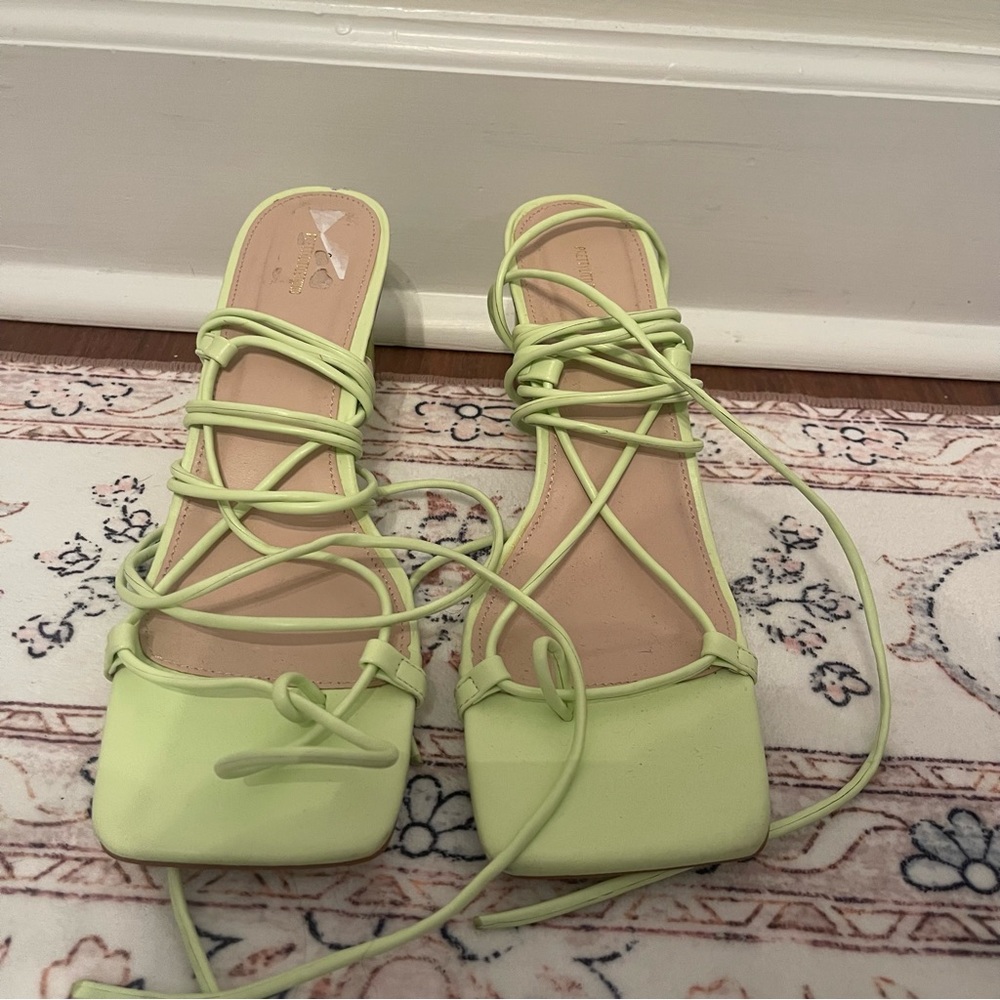 Prettylittlething Green Strappy Sandals